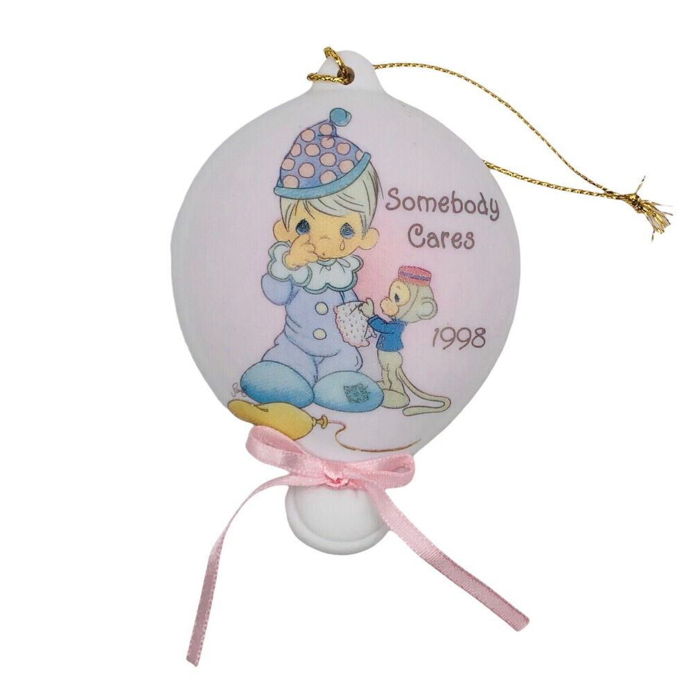 VTG 1998 Precious Moments Somebody Cares Balloon Sad Clown Monkey Ornament Xmas